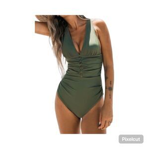 New Size Large Cupshe Twisted Shirred tie back one piece swimsuit